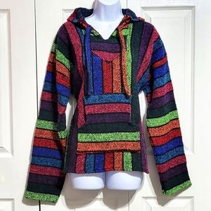 Cerero Authentic Mexican Baja Pancho Jacket Hoodie Pullover Multicolor S…